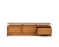 Frama Ratio Console in Warm Brown Birch, birch console with the right hand drawer pulled open and two drawers closed beside it, on white