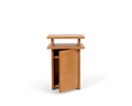 Frama Ratio Side Table in Warm Brown Birch, birch cabinet with the door swung wide open toward the camera, empty inside, shown on white
