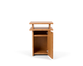 Frama Ratio Side Table in Warm Brown Birch, three quarter view with the door open at the side showing the plain birch interior