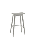 muuto Fiber Bar Stool with wood legs and no back rest, grey seat and grey base