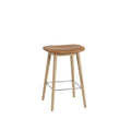 muuto fiber counter stool with wood base in refine leather cognac seat and oak base