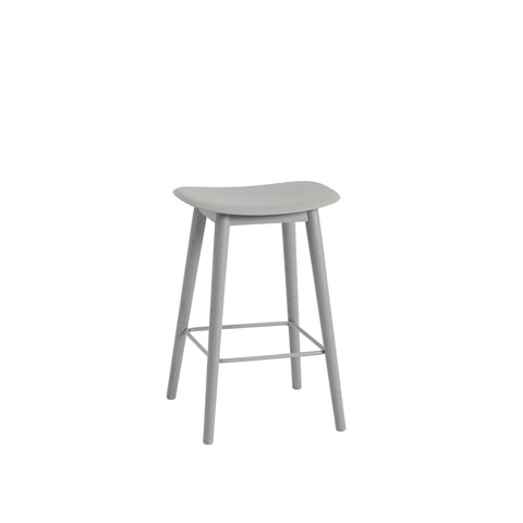 muuto fiber counter stool with wood base in grey seat and grey base