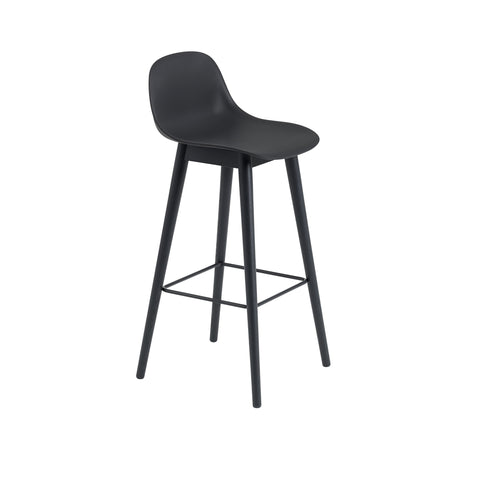 muuto fiber barstool with wood base in black and anthracite black