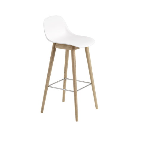 muuto Fiber Bar Stool with wood base in white and oak