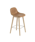 muuto fiber counter stool with refine leather cognac seat and oak base