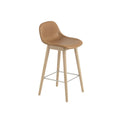 muuto fiber counter stool with refine leather cognac seat and oak base