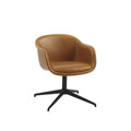 fiber conference armchair with swivel base in refine leather cognac and anthracite black base