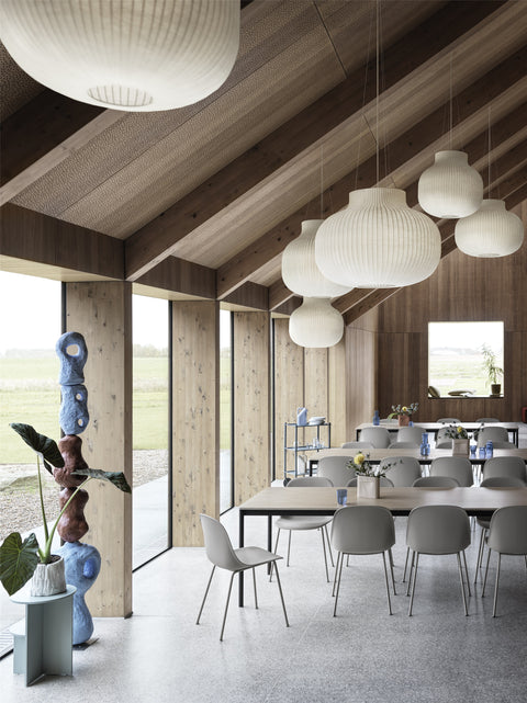 scandinavian restaurant interior inspiration with furniture and lighting by muuto