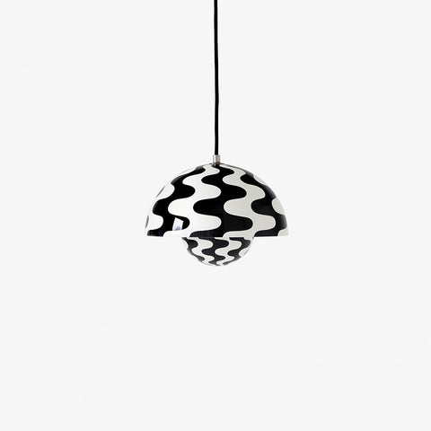 Flowerpot VP1 Pendant Light by &Tradition in Black and White Wave pattern finish.