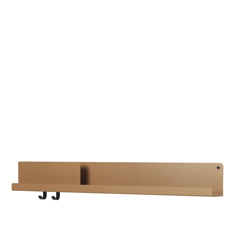 muuto folded shelves, scandinavian desk and office organization in burnt orange