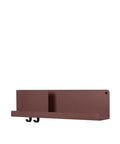 muuto folded shelves, scandinavian desk and office organization in deep red