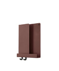 muuto folded shelves, scandinavian desk and office organization in deep red