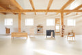 Form & Refine A Line Shoe Rack 35, narrow oak shoe rack, the A Line collection gathered in a whitewashed hall with timber beams
