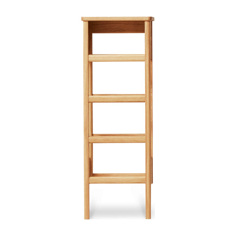 Form & Refine A Line Shoe Rack 35, Oak, narrow oak shoe rack, three-quarter view on white background
