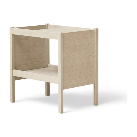 Form & Refine Journal Side Table, White Oak, solid oak side table with magazine slot, three-quarter view on white background