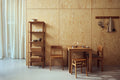 Form & Refine Leaf Shelf 0.5x5, tall oak shelving unit, tall oak shelf in a kitchen beside a square table with Blueprint and Sonder chairs