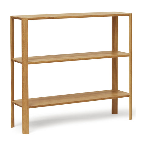 Form & Refine Leaf Shelf 1x3, Oak, solid oak shelving unit, three-quarter view on white background
