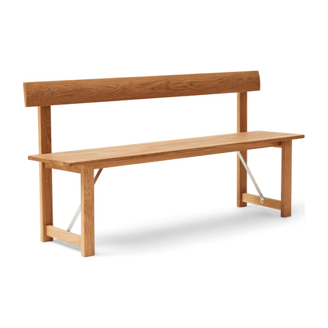 Form & Refine Position Bench, Oak, solid oak bench with backrest, three-quarter view on white background