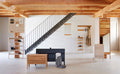 Form & Refine Rim Pinboard, oak-framed pinboard, the A Line collection in a bright hall beneath a timber staircase