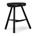 Form & Refine Shoemaker Chair™, No. 49, Black Stained Beech, wooden Shoemaker stool, three-quarter view on white background