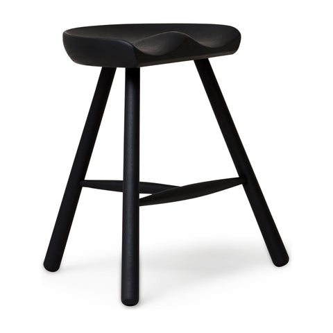 Form & Refine Shoemaker Chair™, No. 49, Black Stained Beech, wooden Shoemaker stool, three-quarter view on white background