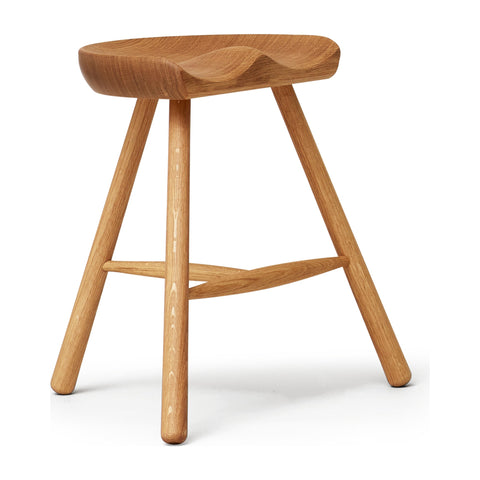 Form & Refine Shoemaker Chair™, No. 49, Oak, wooden Shoemaker stool, three-quarter view on white background