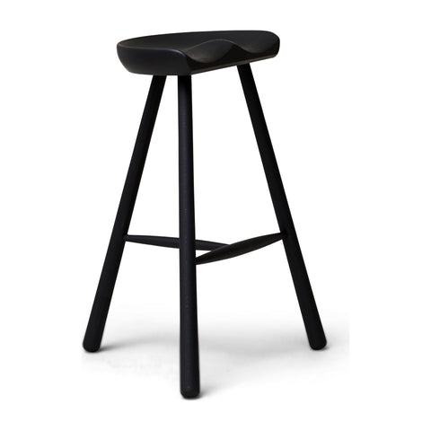 Form & Refine Shoemaker Chair™, No. 68, Black Stained Beech, wooden Shoemaker stool, three-quarter view on white background