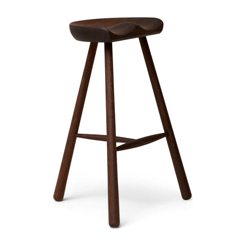 Form & Refine Shoemaker Chair™, No. 68, Smoked Oak, wooden Shoemaker stool, three-quarter view on white background