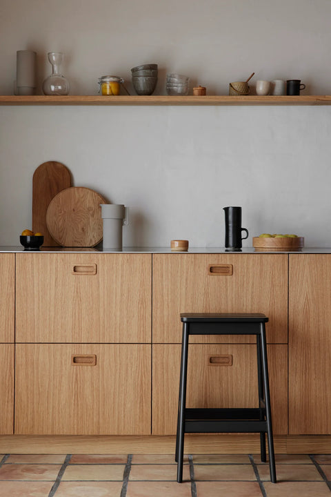 mid century modern kitchen with bar stool from form and refine in black beech