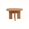 Frama Farmhouse Side Table in Natural Oak, pond shaped oak top on thick plank legs, three quarter view on white