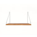 Frama Single Shelf in Natural Oak with stainless steel brackets, 15.7 inch wide shelf 10.6 inches deep, straight on view on white