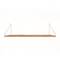 Frama Single Shelf in Natural Oak with stainless steel brackets, 31.5 inch wide shelf 10.6 inches deep, straight on view on white
