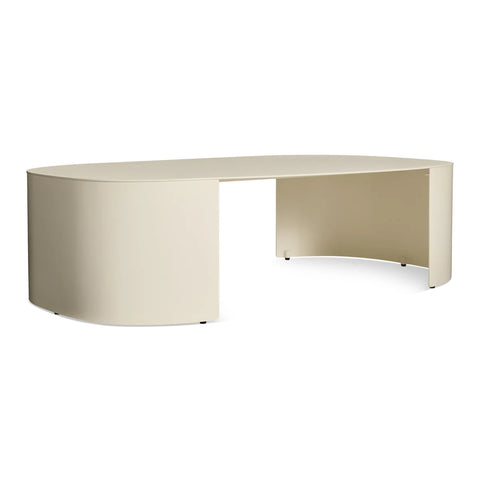 Bug Outdoor Coffee Table by Blu Dot in Ivory powder-coated aluminum, 3/4 front view