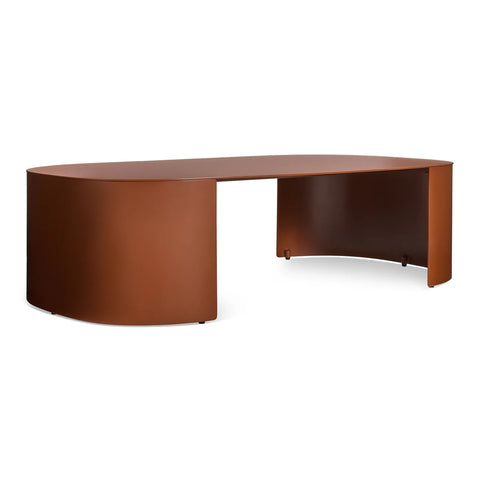 Bug Outdoor Coffee Table by Blu Dot in Rust powder-coated aluminum, 3/4 front view