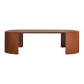 Bug Outdoor Coffee Table by Blu Dot in Rust powder-coated aluminum with rounded edges and curved legs, front view