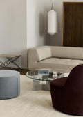 JG Coffee Table styled with neutral sofa and lounge chair minimalist Scandinavian living room