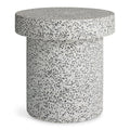 Hunky Dory Side Table by Blu Dot in White Terrazzo, hand-finished cement and stone, front view
