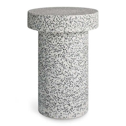 Hunky Dory Tall Side Table by Blu Dot in White Terrazzo, hand-finished cement and stone, front view