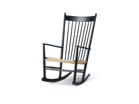 j16 rocking chair in black lacquered oak designed by hans j wegner for fredericia furniture