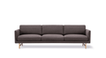 Studio front view of Fredericia Calmo 3 Seater in dark fabric with oak lacquered legs