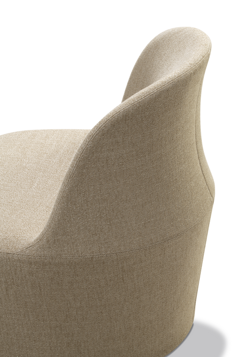 Close up of Gomo Lounge Chair backrest seam and upholstery detail in beige.