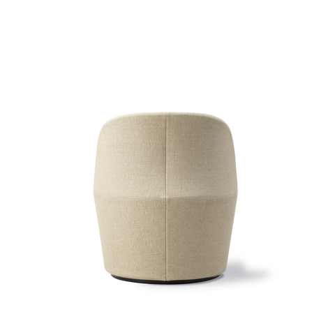 Rear view of beige Gomo Lounge Chair on a swivel base, studio cutout.