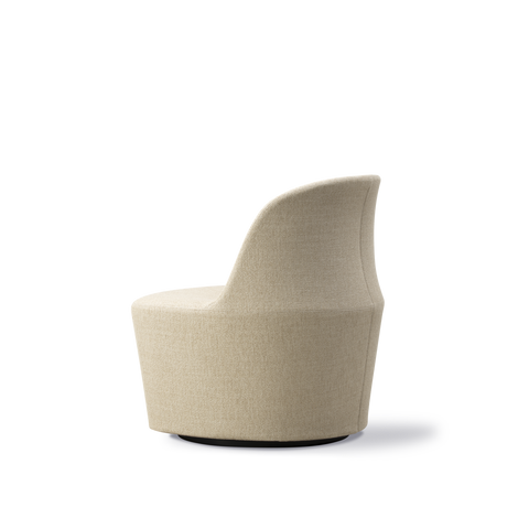 Side profile of beige Gomo Lounge Chair on a swivel base, studio cutout.