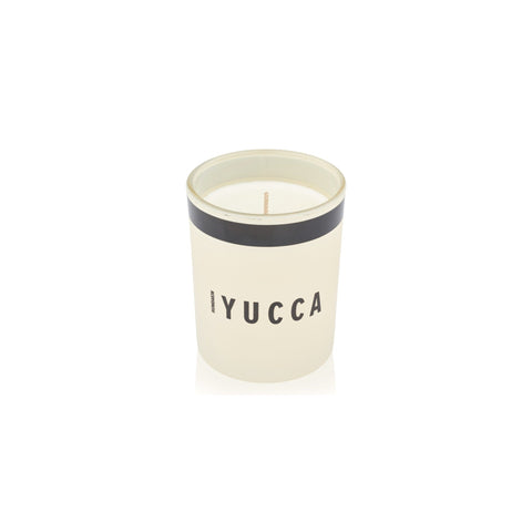 Humdakin Scented Candle, Yucca, scented candle in a glass, cream glass with black band and Yucca label on white background