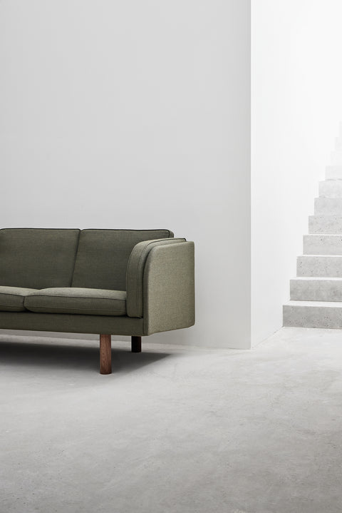 Green JG Sofa with solid wood legs and rounded arms, Danish modern profile