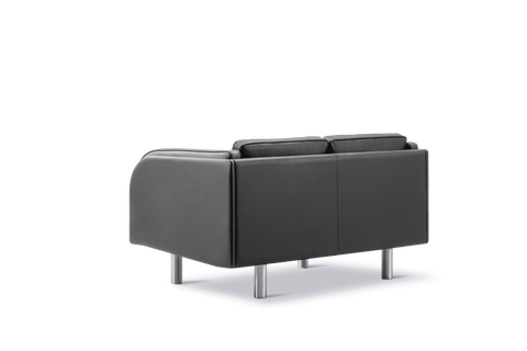 Rear three quarter view of Fredericia JG Sofa 2 seater in black leather with rounded arms