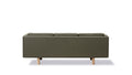 Rear view of JG Sofa 3 seater in olive Fiord 961 upholstery with solid oak legs, Danish design by Fredericia