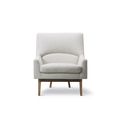 Front view of Jens Risom Lounge Chair 6540 by Fredericia in light grey upholstery with walnut legs