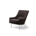 Fredericia A Chair three quarter front angle in charcoal fabric with brushed steel base, Danish modern lounge seating