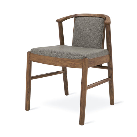 Lanark Dining Chair by Gus* Modern in Classic Walnut wood with Lundy Truffle upholstered seat and back on white background